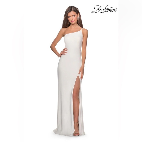 La Femme Dresses & Skirts - La Femme - 28176 One Shoulder Dress with High Slit - White